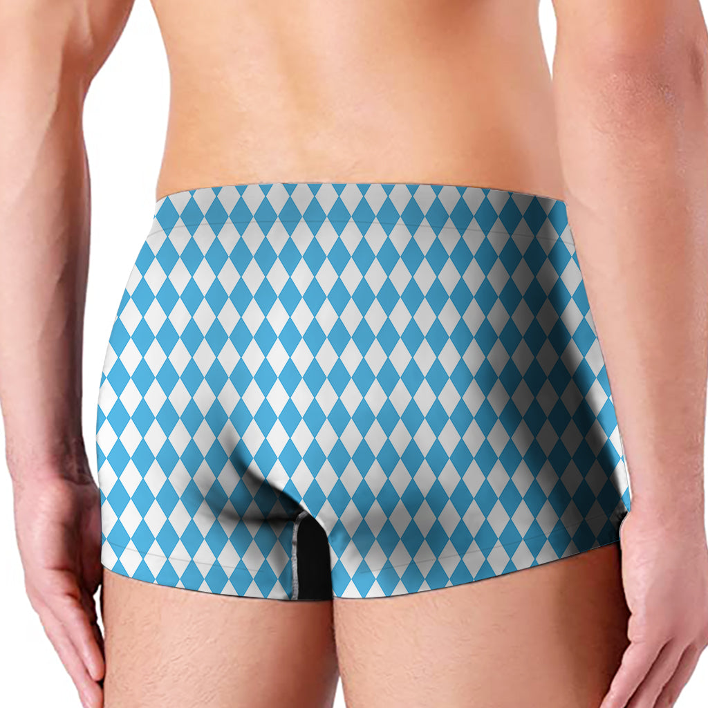 Blue And White Harlequin Pattern Print Men's Boxer Briefs