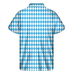 Blue And White Harlequin Pattern Print Men's Short Sleeve Shirt