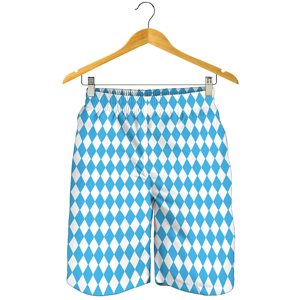 Blue And White Harlequin Pattern Print Men's Shorts