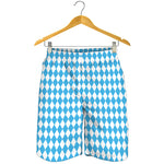 Blue And White Harlequin Pattern Print Men's Shorts