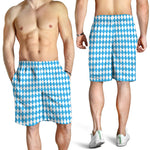 Blue And White Harlequin Pattern Print Men's Shorts