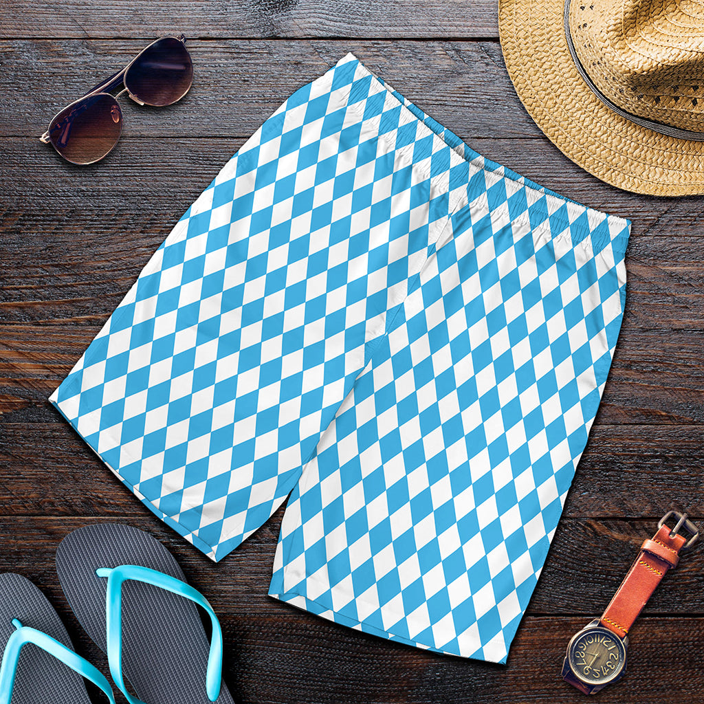 Blue And White Harlequin Pattern Print Men's Shorts