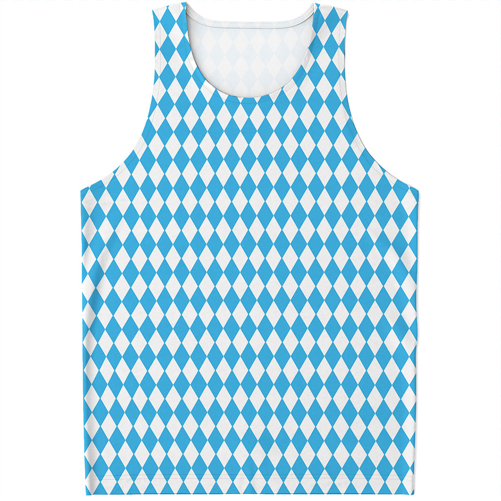 Blue And White Harlequin Pattern Print Men's Tank Top