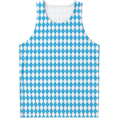 Blue And White Harlequin Pattern Print Men's Tank Top