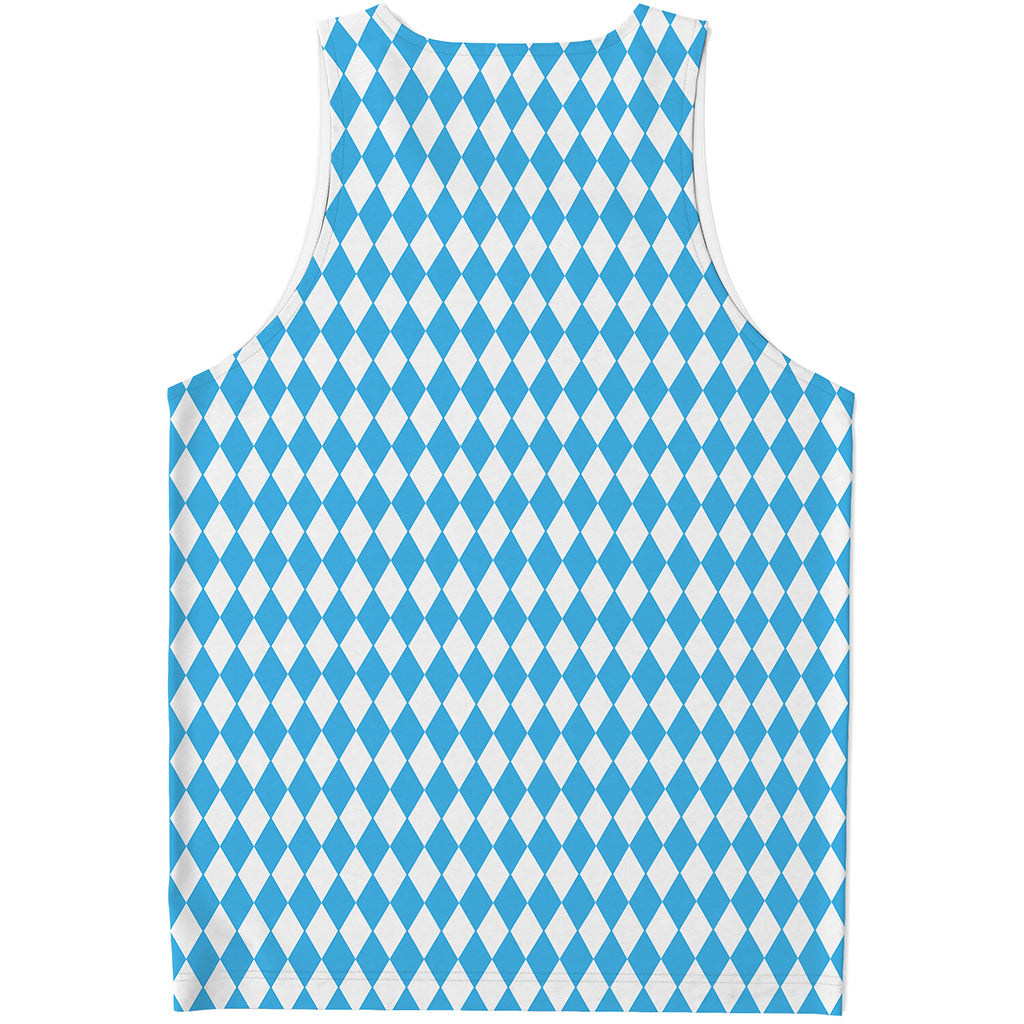 Blue And White Harlequin Pattern Print Men's Tank Top