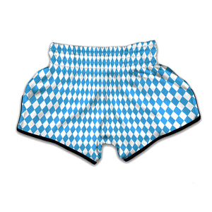 Blue And White Harlequin Pattern Print Muay Thai Boxing Shorts