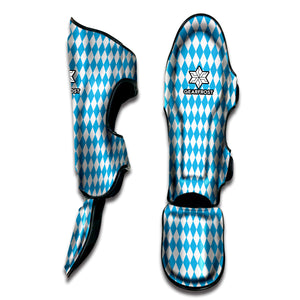 Blue And White Harlequin Pattern Print Muay Thai Shin Guard