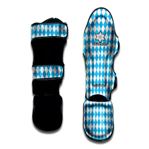 Blue And White Harlequin Pattern Print Muay Thai Shin Guard