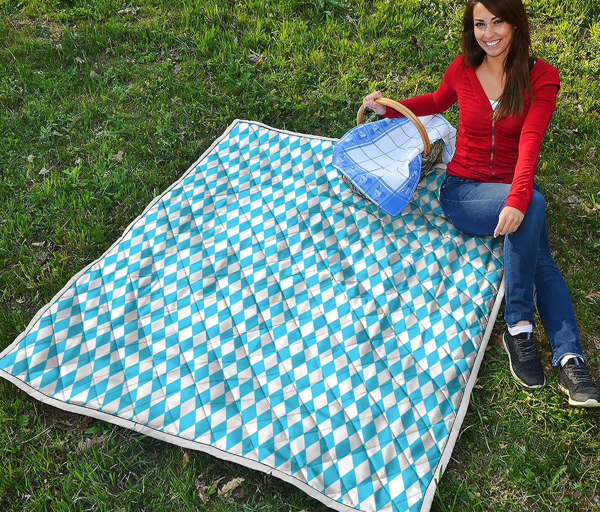 Blue And White Harlequin Pattern Print Quilt