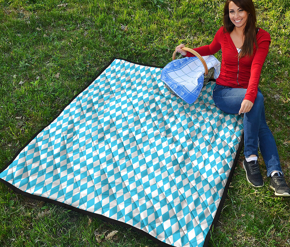 Blue And White Harlequin Pattern Print Quilt