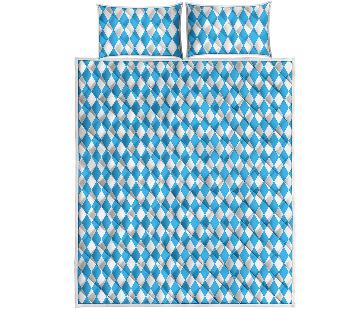 Blue And White Harlequin Pattern Print Quilt Bed Set