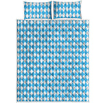 Blue And White Harlequin Pattern Print Quilt Bed Set
