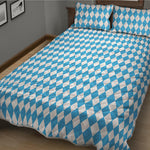 Blue And White Harlequin Pattern Print Quilt Bed Set