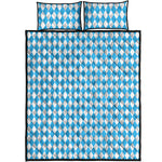 Blue And White Harlequin Pattern Print Quilt Bed Set