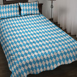 Blue And White Harlequin Pattern Print Quilt Bed Set
