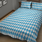 Blue And White Harlequin Pattern Print Quilt Bed Set