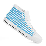 Blue And White Harlequin Pattern Print White High Top Shoes