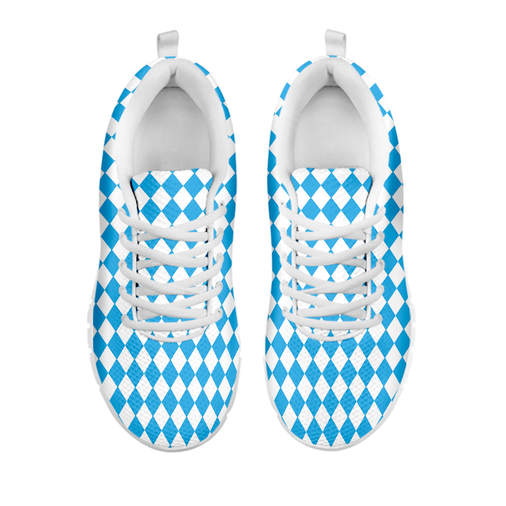 Blue And White Harlequin Pattern Print White Sneakers