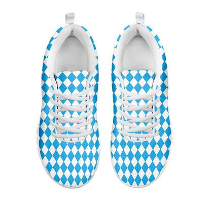Blue And White Harlequin Pattern Print White Sneakers