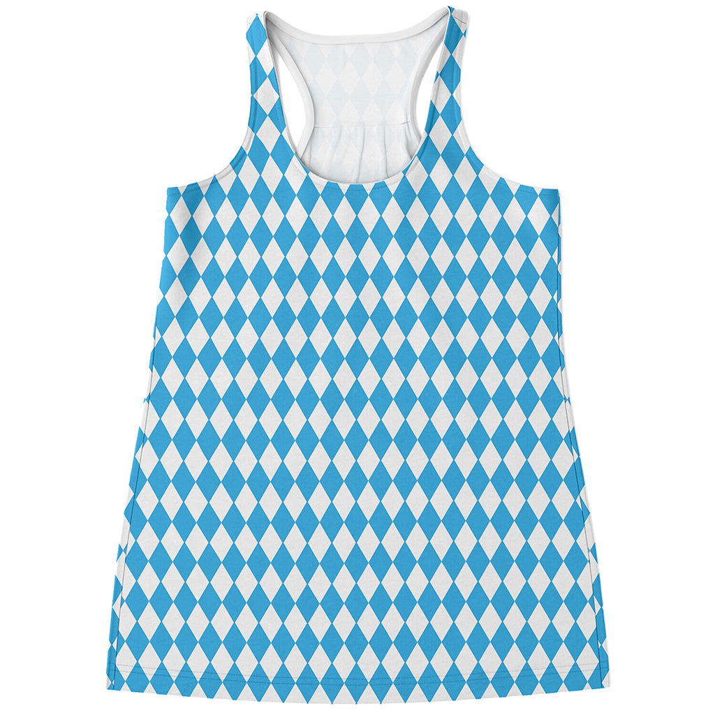 Blue And White Harlequin Pattern Print Women's Racerback Tank Top