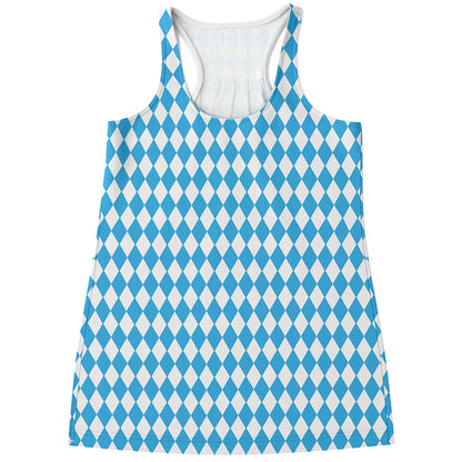 Blue And White Harlequin Pattern Print Women's Racerback Tank Top