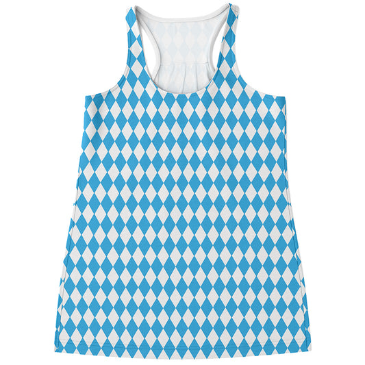 Blue And White Harlequin Pattern Print Women's Racerback Tank Top