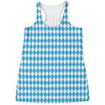 Blue And White Harlequin Pattern Print Women's Racerback Tank Top