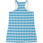 Blue And White Harlequin Pattern Print Women's Racerback Tank Top