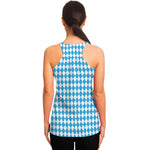 Blue And White Harlequin Pattern Print Women's Racerback Tank Top