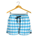 Blue And White Harlequin Pattern Print Women's Shorts