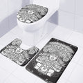 Blue And White Mayan Statue Print 3 Piece Bath Mat Set