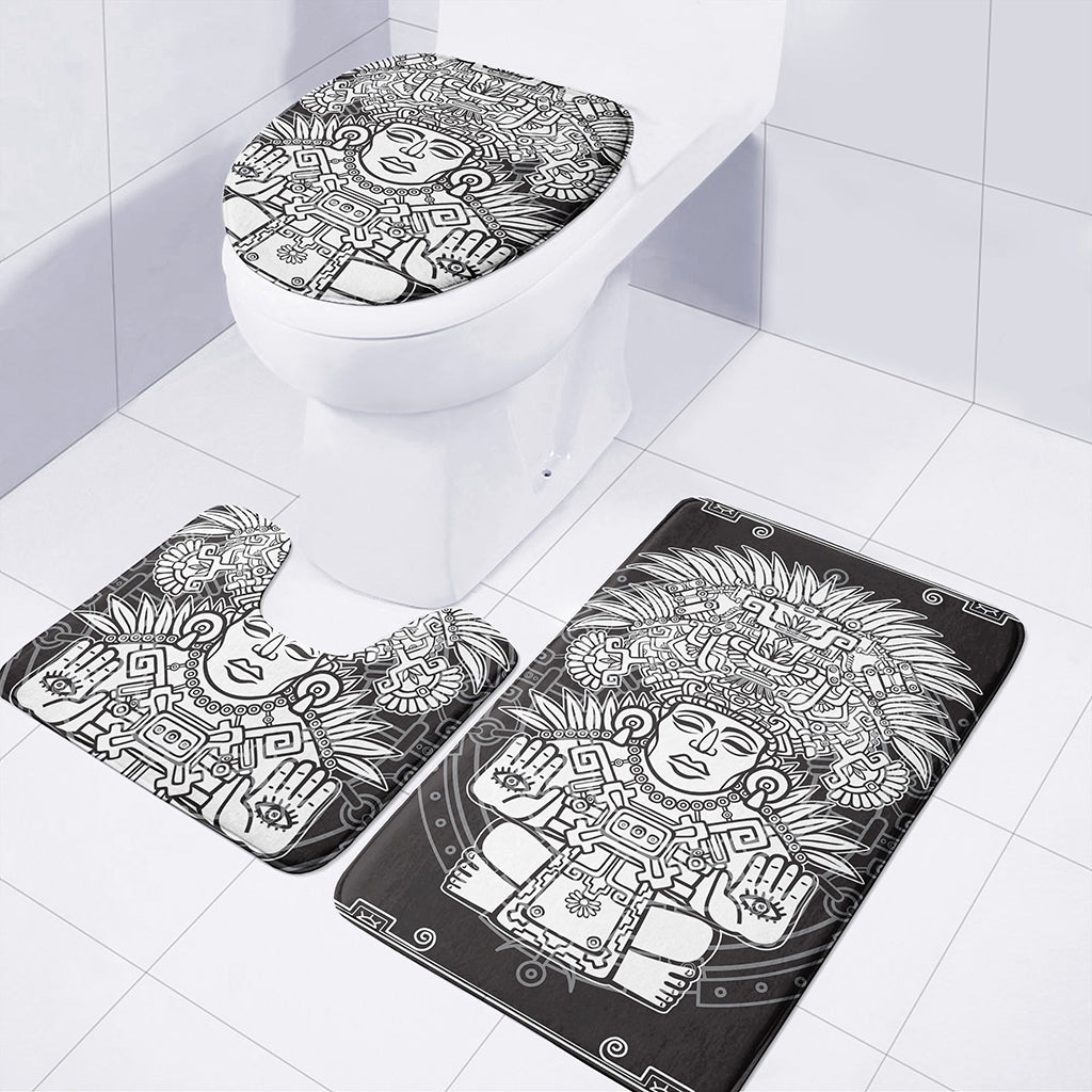 Blue And White Mayan Statue Print 3 Piece Bath Mat Set