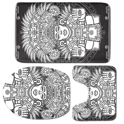 Blue And White Mayan Statue Print 3 Piece Bath Mat Set