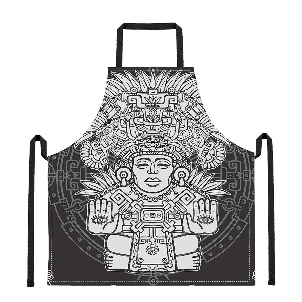 Blue And White Mayan Statue Print Apron