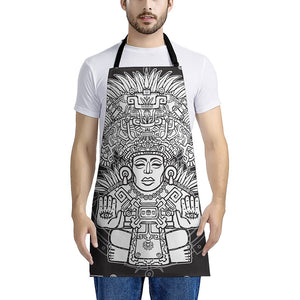 Blue And White Mayan Statue Print Apron