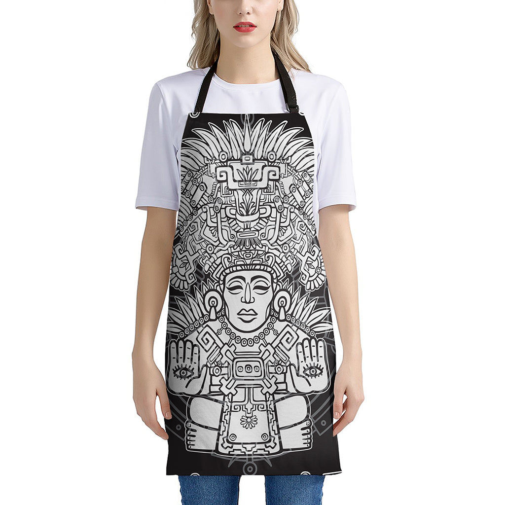 Blue And White Mayan Statue Print Apron