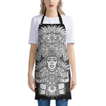 Blue And White Mayan Statue Print Apron