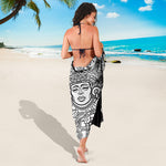 Blue And White Mayan Statue Print Beach Sarong Wrap