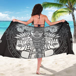 Blue And White Mayan Statue Print Beach Sarong Wrap