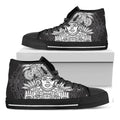 Blue And White Mayan Statue Print Black High Top Sneakers