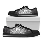 Blue And White Mayan Statue Print Black Low Top Shoes 