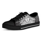 Blue And White Mayan Statue Print Black Low Top Shoes 