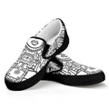 Blue And White Mayan Statue Print Black Slip On Sneakers