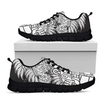 Blue And White Mayan Statue Print Black Sneakers