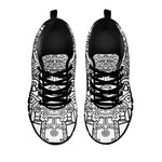 Blue And White Mayan Statue Print Black Sneakers