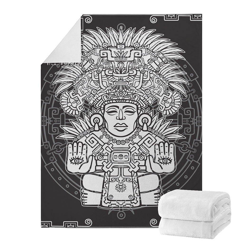 Blue And White Mayan Statue Print Blanket