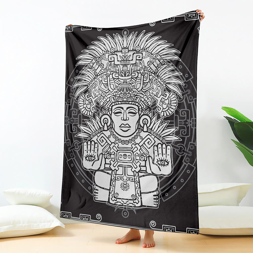 Blue And White Mayan Statue Print Blanket