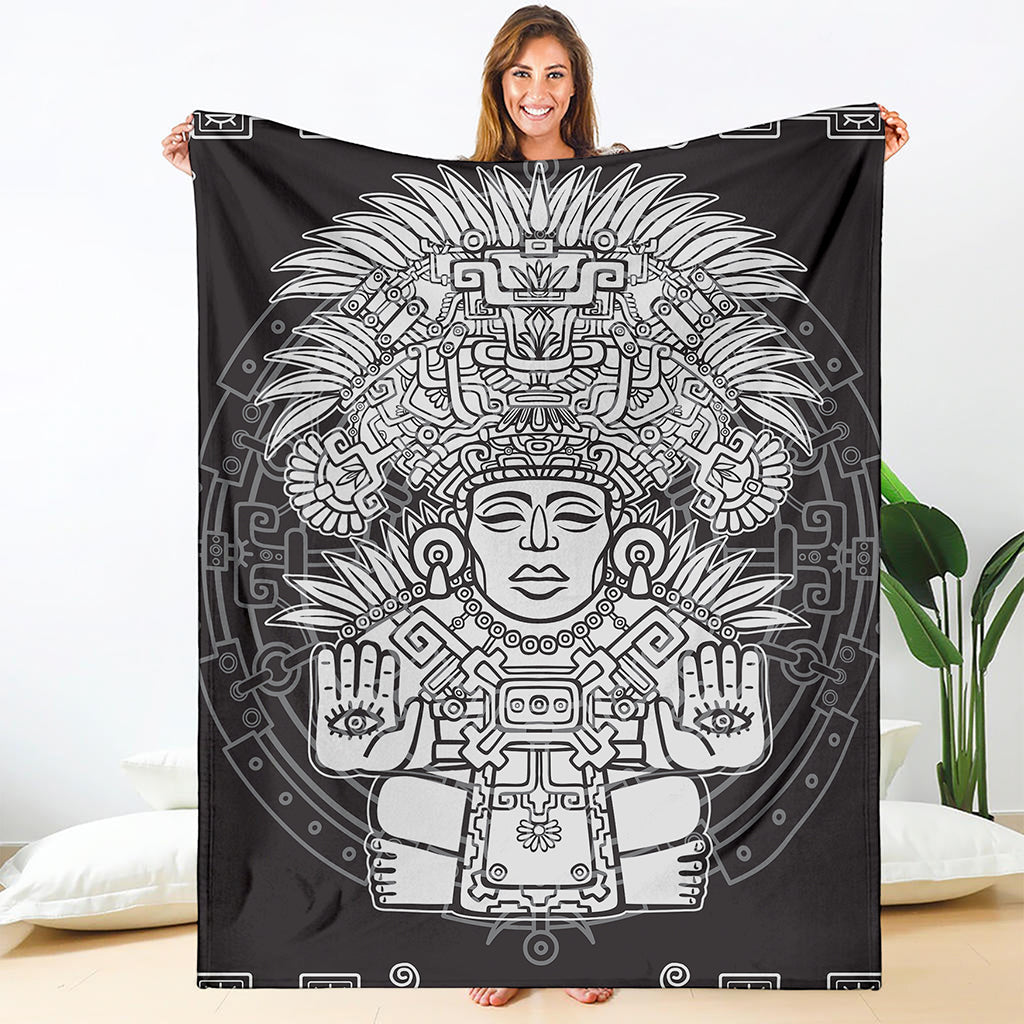 Blue And White Mayan Statue Print Blanket