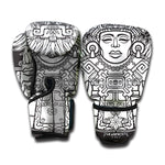 Blue And White Mayan Statue Print Boxing Gloves