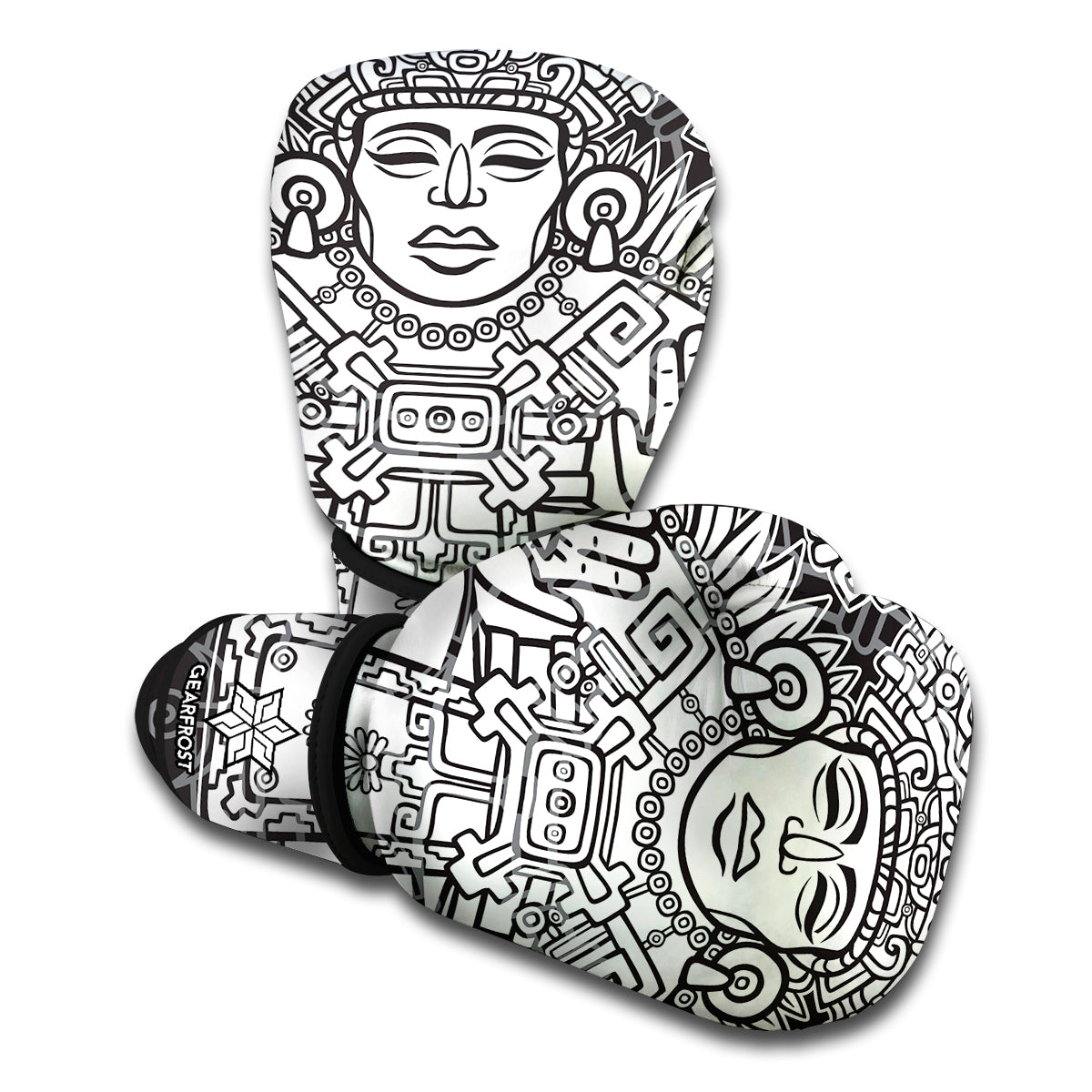 Blue And White Mayan Statue Print Boxing Gloves
